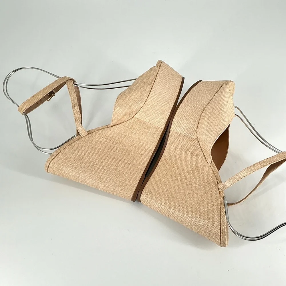Schutz‎ Size 11 Beige Straw Platform Wedge Sandals Heels NEW Brazil Neith $178